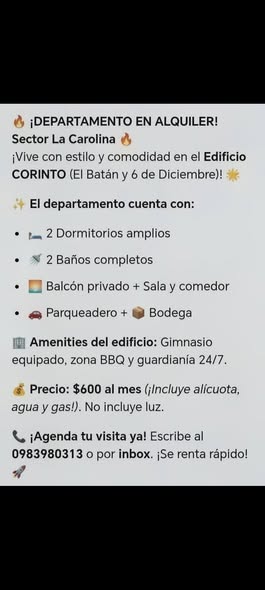 Departamento de 2 dormitorios en arriendo en El Batán
